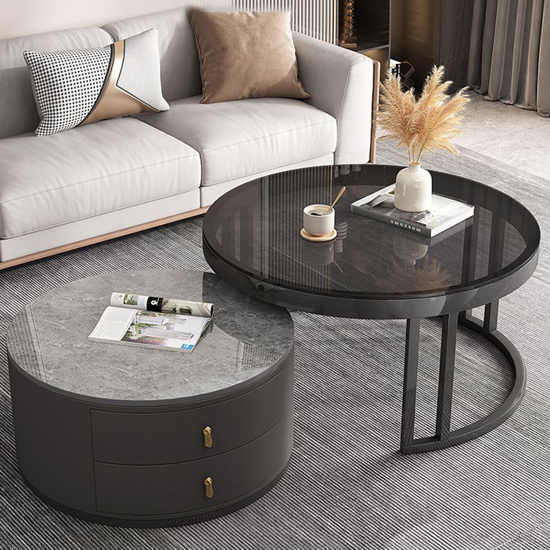 Round Nesting Coffee Table Set Frame Modern Storage Coffee Table
