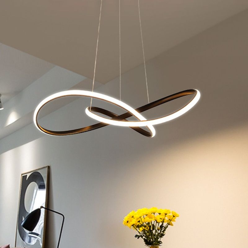 Curving LED Chandelier Light Minimal Acrylic Dining Table Suspension Lamp in Black/White/Gold, 19.5"/23.5" Width