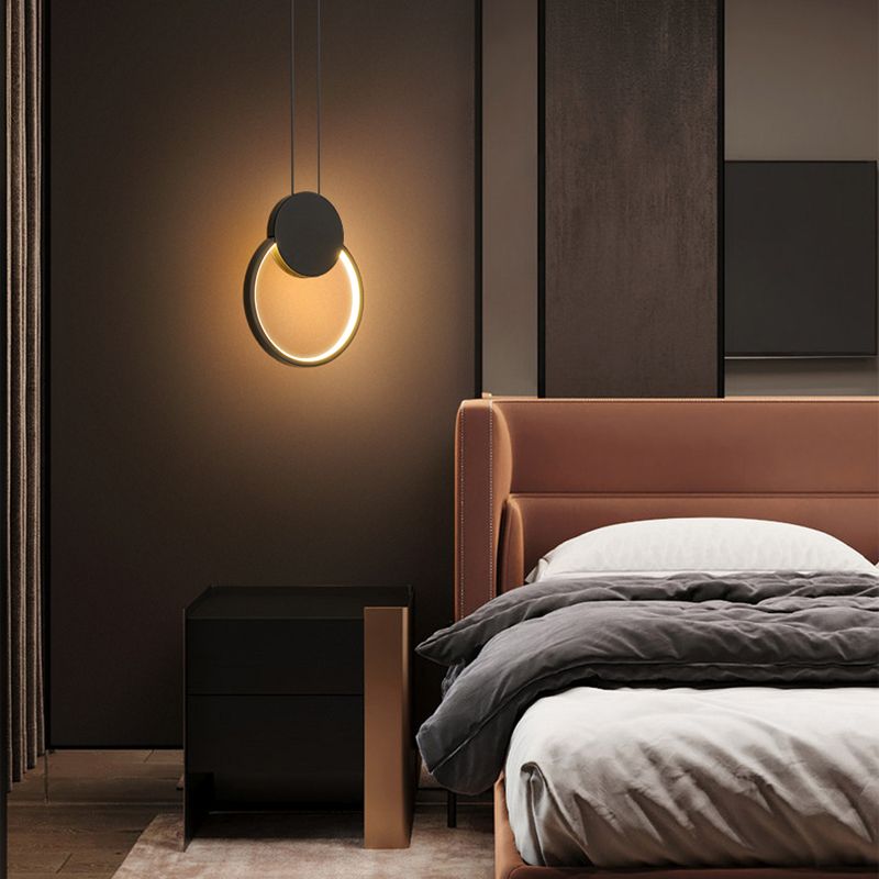 Luz de techo colgante de anillo Ligera colgante moderna Candelera de orbe de metal en acabado negro