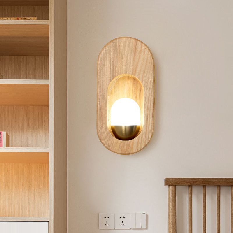 Luces de apliques de pared en forma de bola de estilo contemporáneo madera 1 lámpara de luz liviana