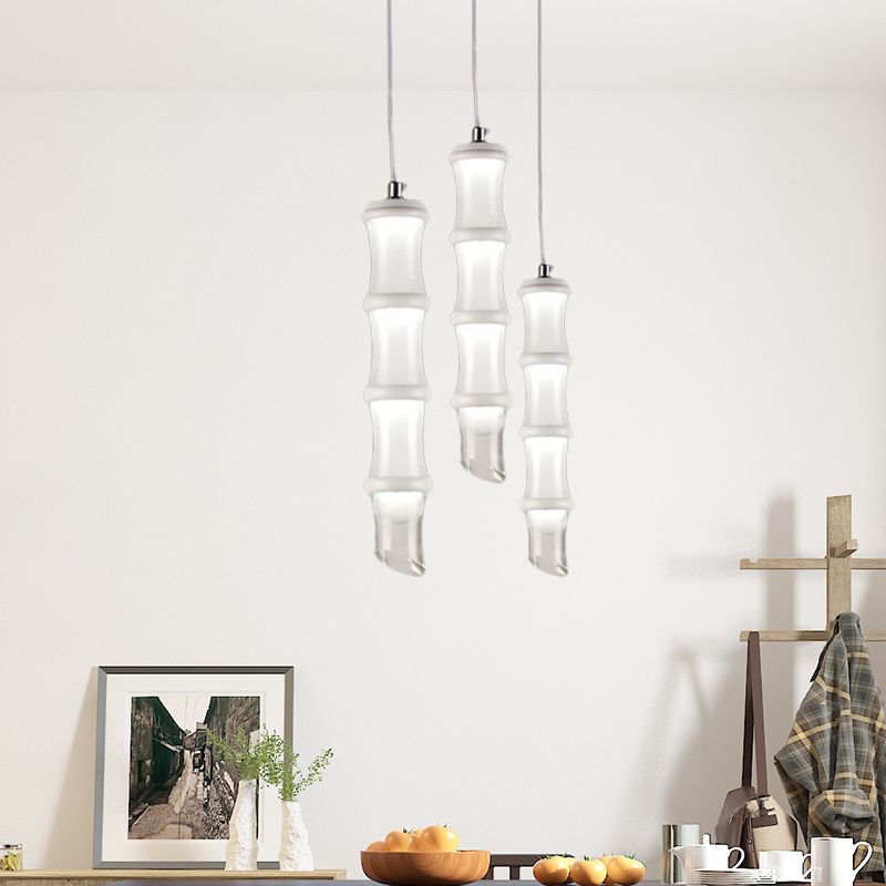 Pendulum a pendolo a palo di bambù acrilico moderno a soffitto a LED bianco in luce calda/bianca