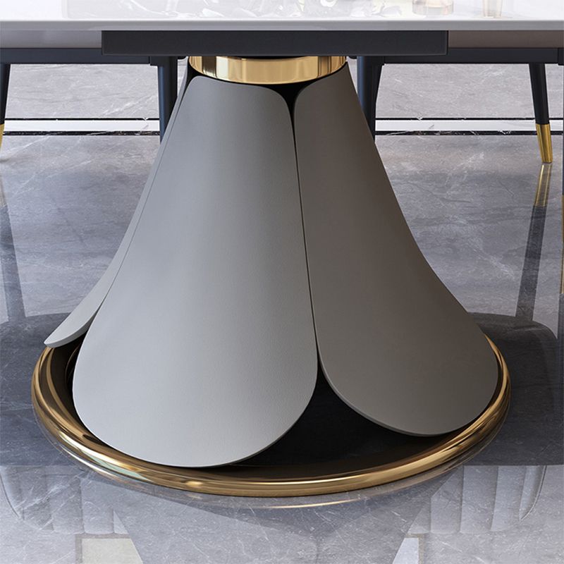 Round Modern Stone Dining Table Extendable for Small Spaces in White