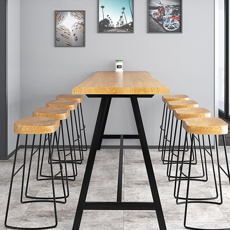 Light Brown Modern Style Bar Table in Solid Wood and Iron Cafe Bar Table, Only Table