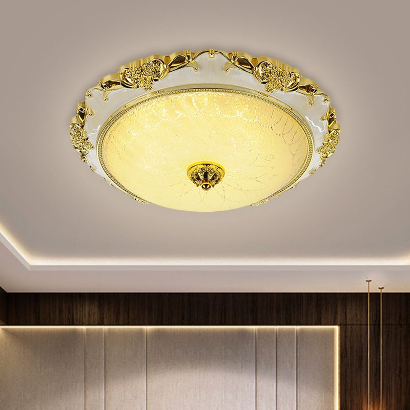 Traditional Round Ceiling Flush Mount Faceted White Glass LED Flush Light Fixture in Silver/Gold, 12"/16"/19.5" Width