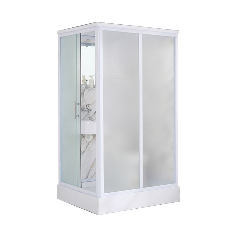 Rectangular Shower Stall Single Sliding Door Frosted Glass Shower Room