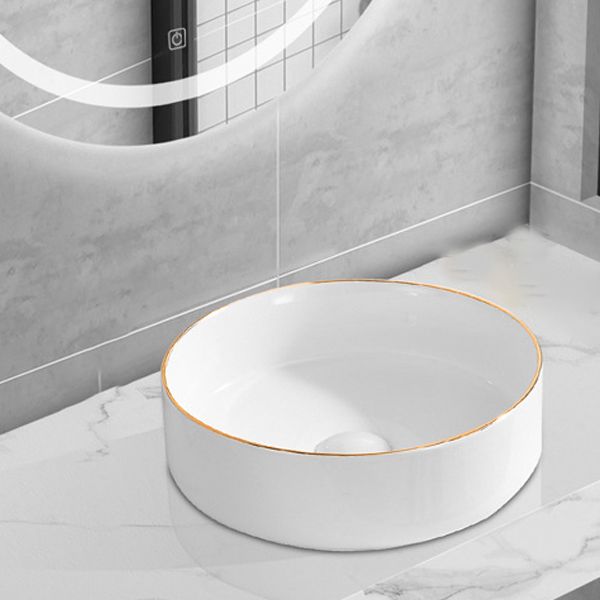 Modern Vessel Lavatory Sink Porcelain Oval Shut-Off Valve Included Vessel