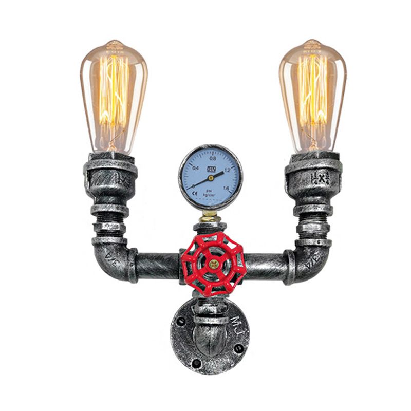 Aged Silver 2 Lights Wall Mounted Pipe Light Vintage Metal U Shaped Sconce Lamp