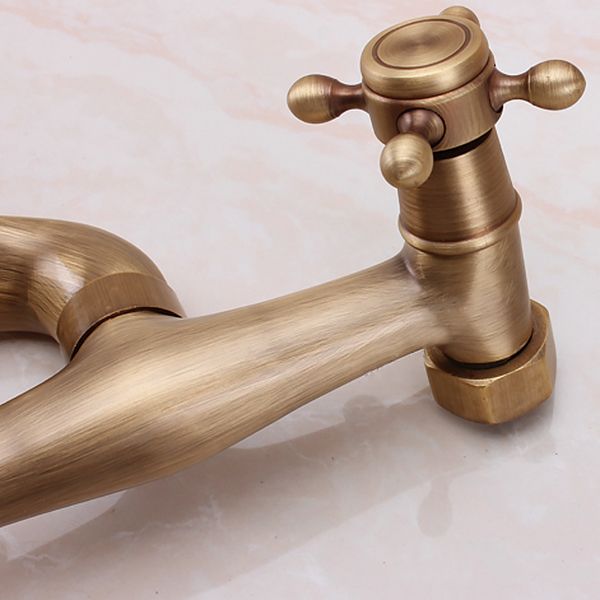 Traditional Wall Mounted Metal Tub Filler Double Handles Waterfall Tub Faucet Trim