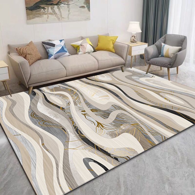 Apricot Abstract Print Rug Polyester Simple Rug Non-Slip Backing Rug for Living Room