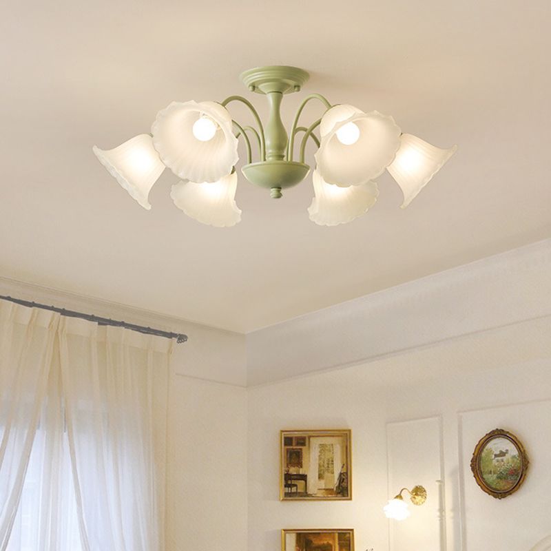 Modern Green Ceiling Lamp Glass Flush Mount Light Fixture for Bedroom