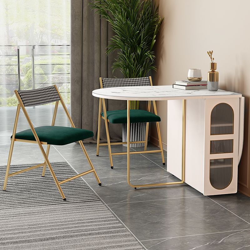 59'' Foldable Sintered Stone Top Dining Table Modern Oval Table with Storage Trestle Base