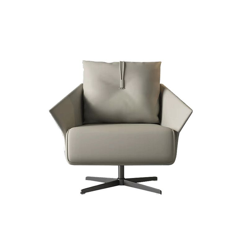 Solid Color Faux Leather Arms Included Swivel with Cushion Barrel Chair