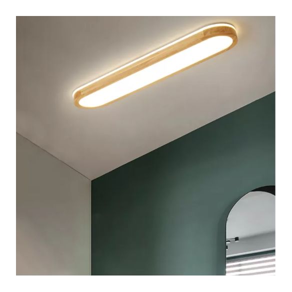 Wood Minimalism 1-Light Flush Mount Lamp Linear Flush Ceiling Light for Bedroom