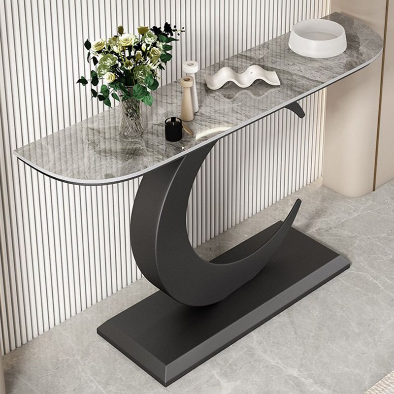 Stone Half Moon Console Table 1 Shelf 31.5" Tall End Table with Abstract Base