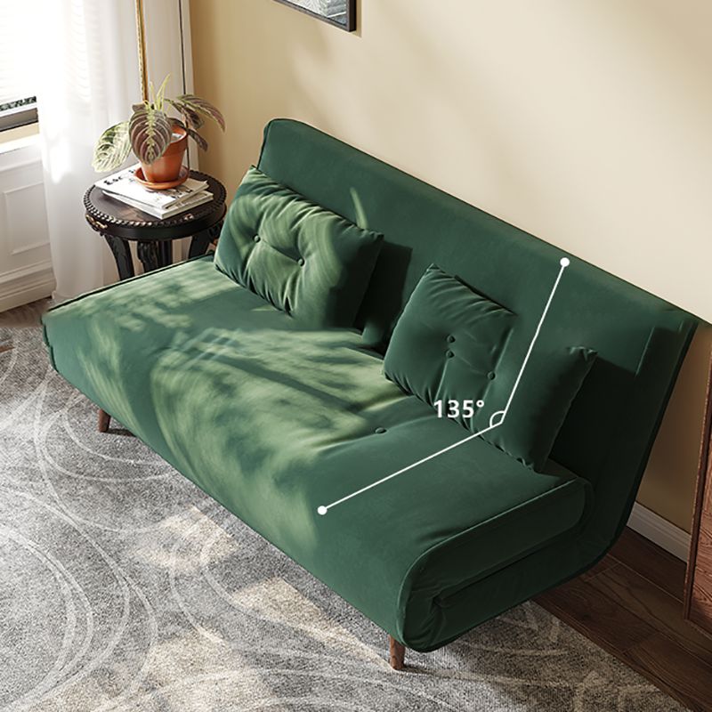 Armless Contemporary Sofa with Pillows Seating in Forest Green and Beige