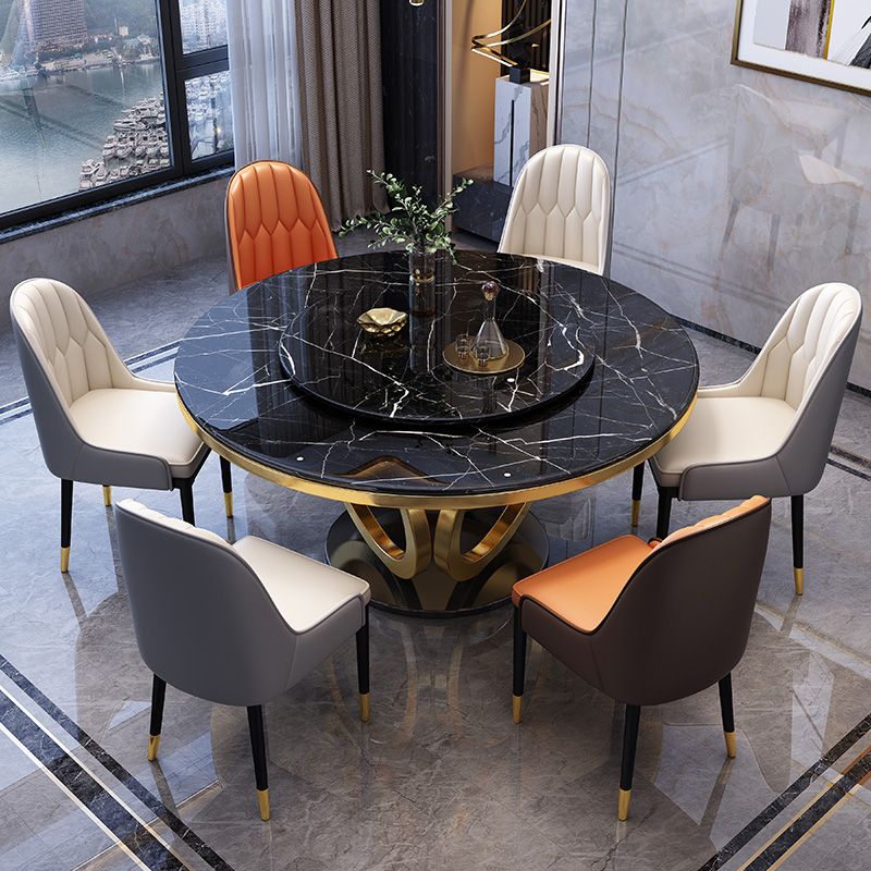 Glam Marble Round Dining Table Standard Kitchen Dining Table with Pedestal Base