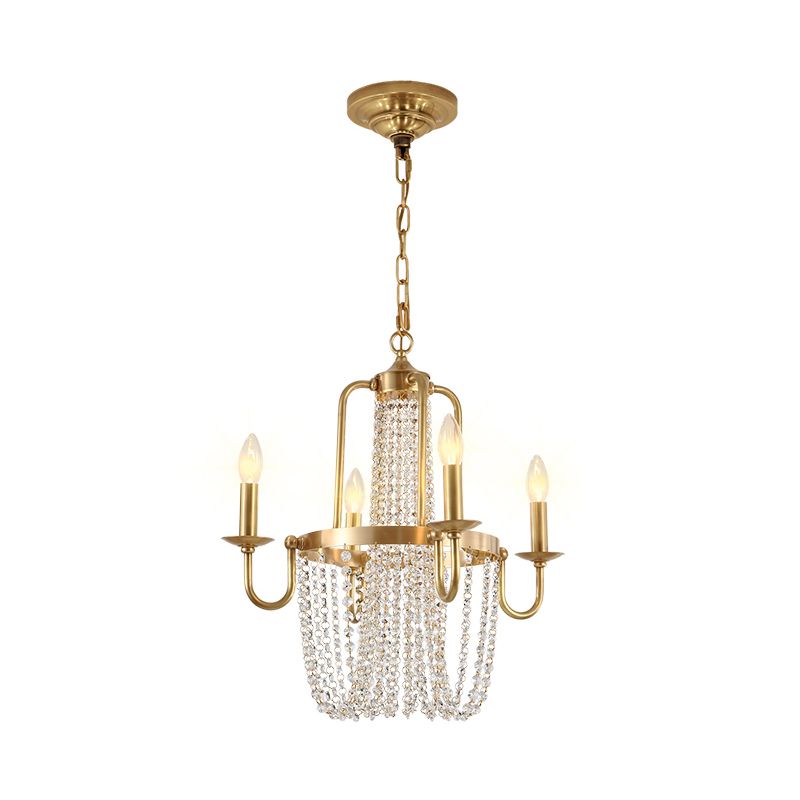 4 Bulbs Candelabra Hanging Pendant Traditional Gold Crystal Stands Chandelier Light Fixture