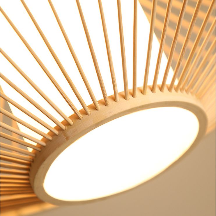 Flying Saucer Pendant Light Fixture Chinese Bamboo 1 Light Restaurant Suspension Pendant