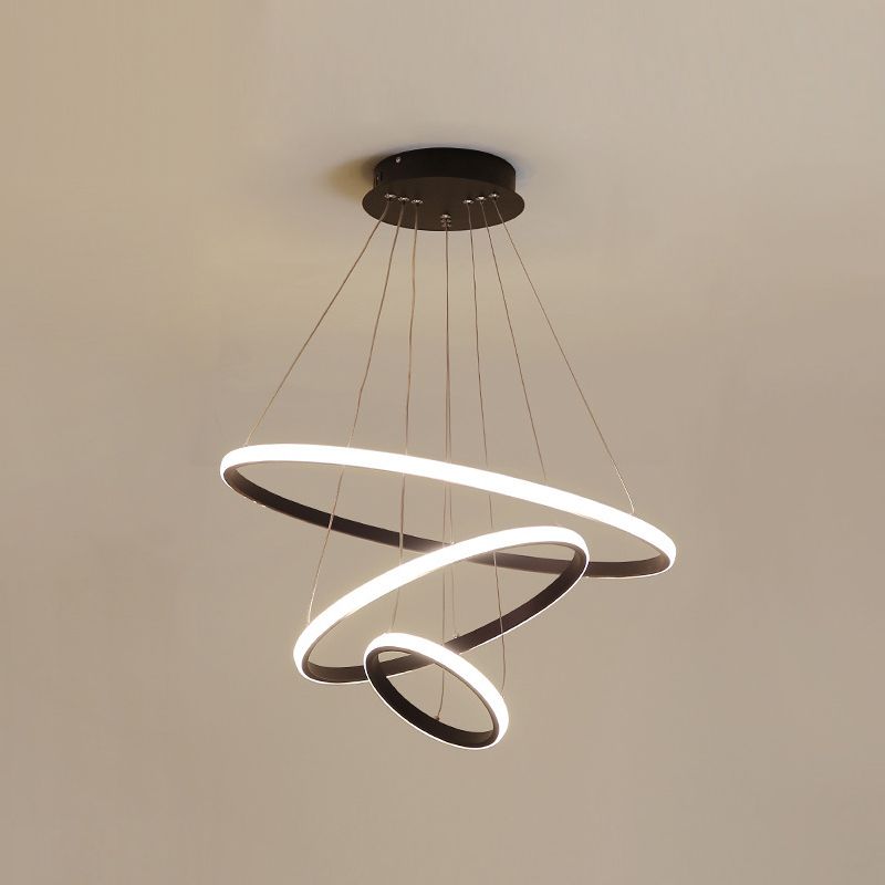 3-Light Suspended Lighting Fixture Minimalist Style Ring Shape Metal Chandelier Lamp