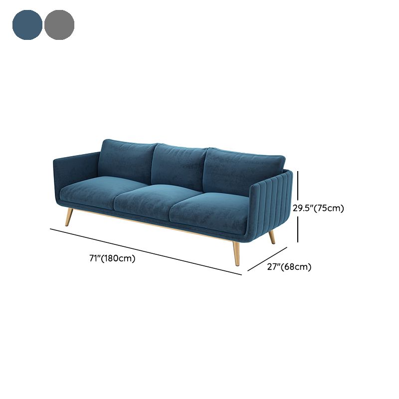 Velvet Nordic Standard Sofa Loose Back Square Arm Sofa with Brass Legs