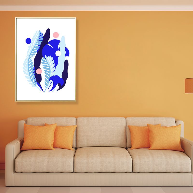 Nordic Leaf Art Print Canvas Textured Blue Wall Decor for Room, Multiple Size Options