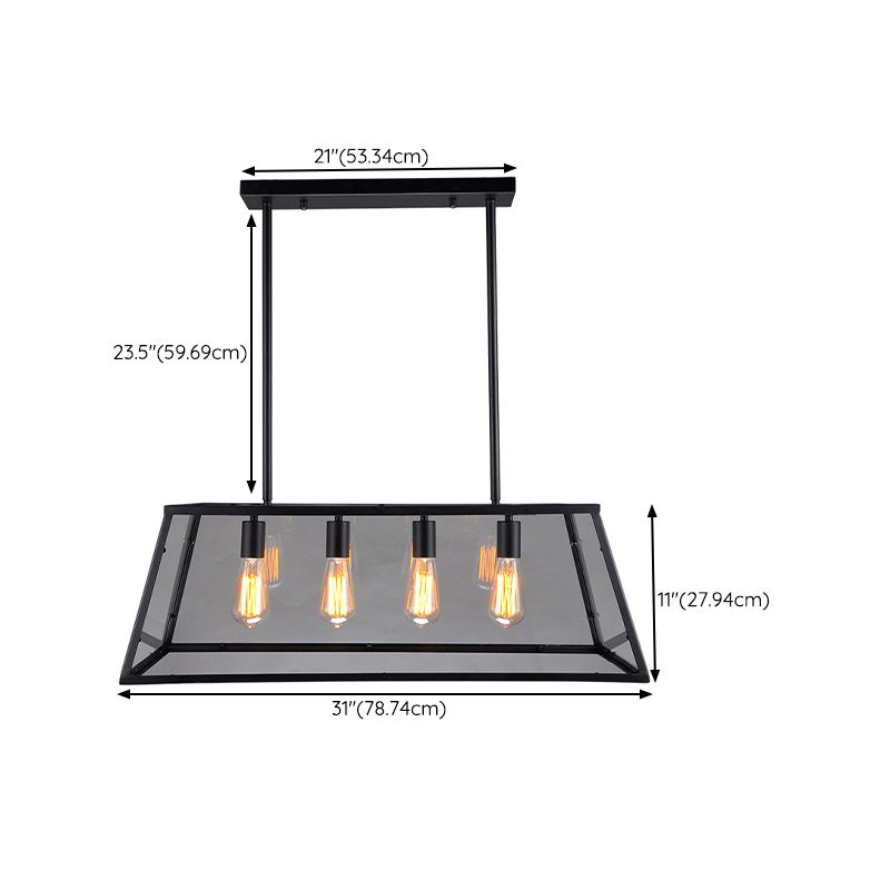 Rectangular Shape over Island Lighting Modern Style Metal 4 Lights Hanging Lamp in Black