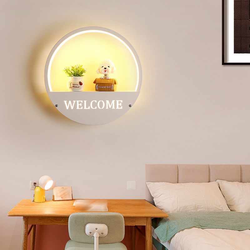 Nordic Style Iron Wall Light Round Shape LED Wall Lamp with Silica Gel Shade for Bedroom