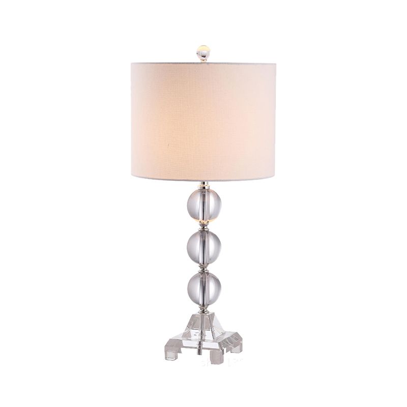 Simplicity Spherical Fabric Desk Light Hand-Cut Crystal 1 Bulb Night Table Lamp in White