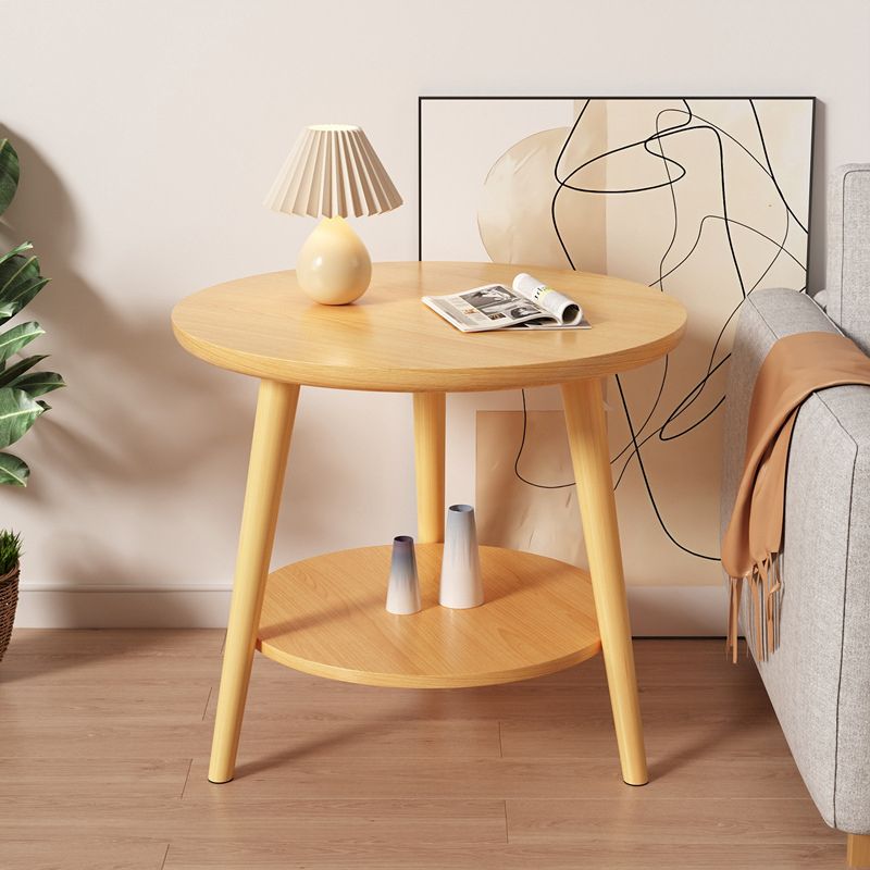Living Room Round Wood End Table Tripod Side Table with Shelf