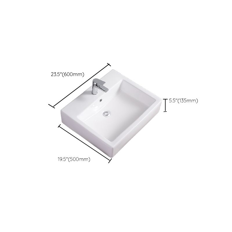 Bathroom Sink White Rectangle Overflow Ceramic One Hole Sink with Faucet