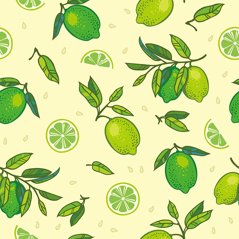 Illustration Style Fruit Mural Decal for Dining Room, Lemon Green, Made to Measure