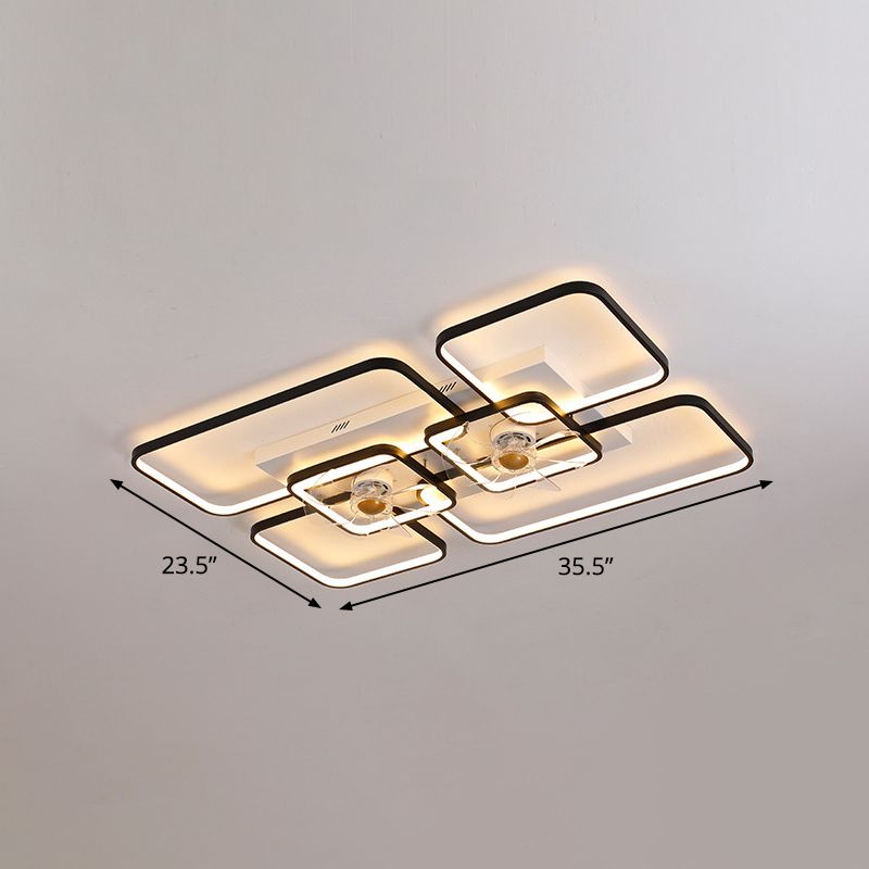 Fernbedienungssteuerung Rechteckige Deckenventilator Lampe zeitgenössische Acryl-Wohnzimmer-LED-LED-LED-Licht mit 7-Blatt