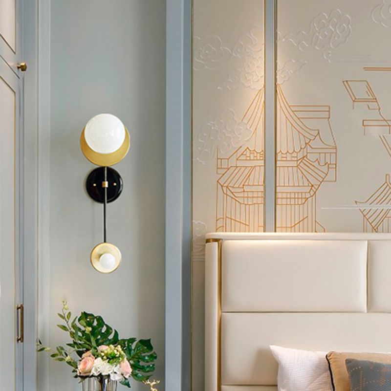 2 Heads Global Sconce Modernism Opal Glass Wall Mounted Light Fixture in Black and Gold