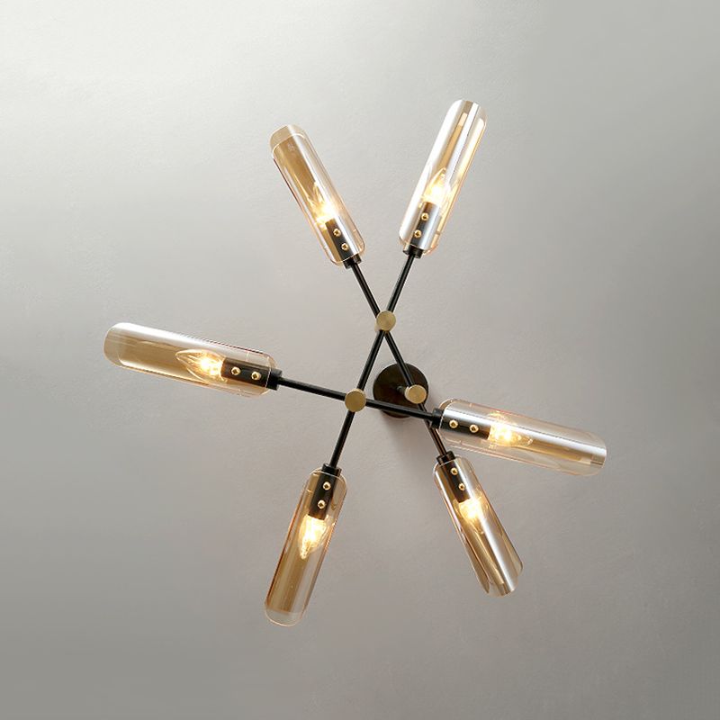 Accesorios de iluminación de lámpara posmoderna de vidrio lámpara de araña colgante negra y dorada