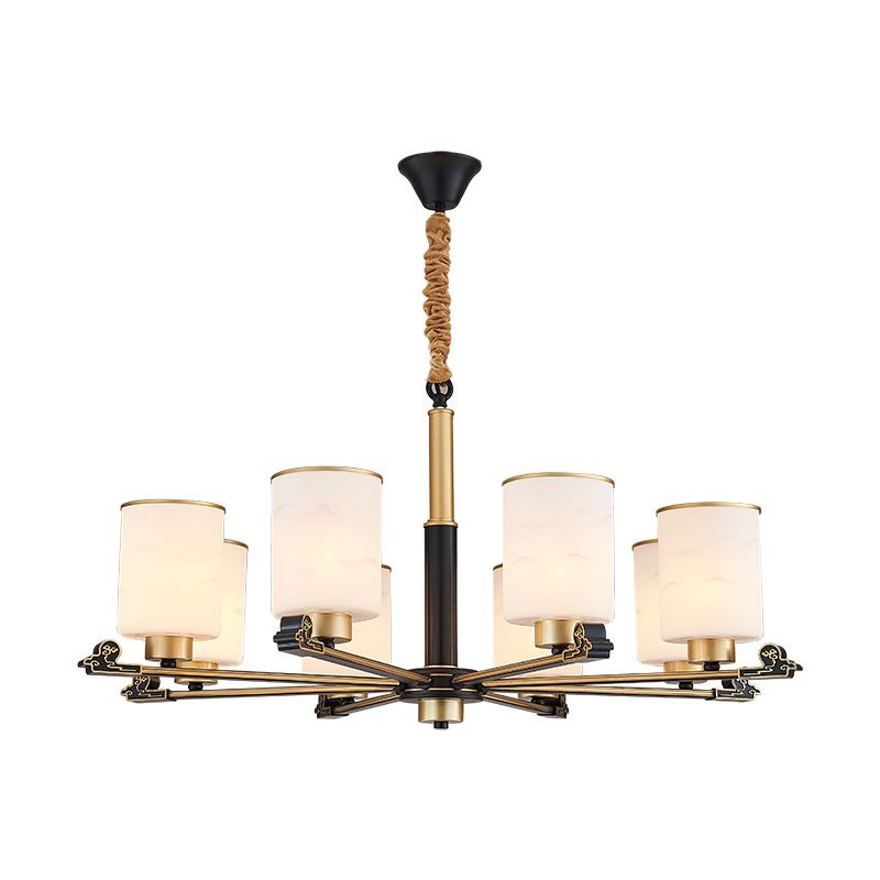 Contemporary Indoor Hanging Light Metal Cylindrical Chandelier with Glass Shade