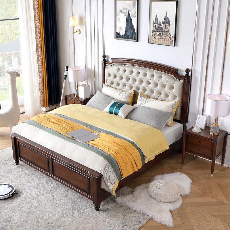 Mid-Century Modern Standard Bed Solid Wood Bed Pine Wood Nail Head