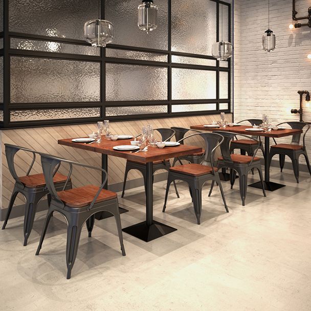 Solid Wood Dining Site Table Industrial Style Square Dinette Table with Pedestal Base