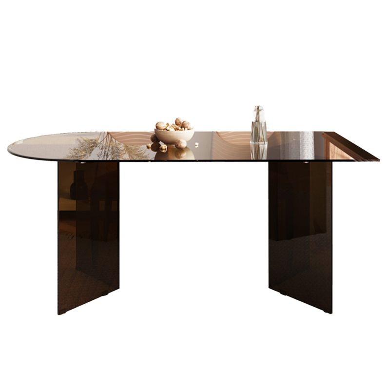 Tempered Glass Top Dining Table Free Form Dining Table with Double Pedestal