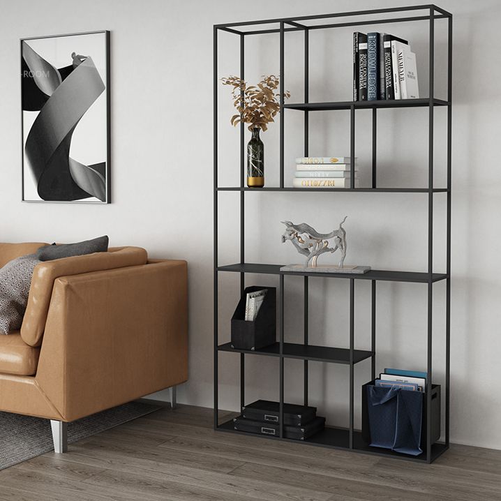 Modern Style Open Back Bookcase Metal Frame Bookshelf in Black