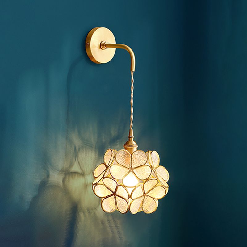 Contemporary Glass Lampshade Wall Sconce One Head Metal Wall Mounted Light Fixture for Living Room