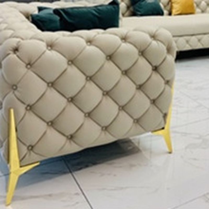 Contemporary Tufted Sofa 30.31" High Faux Leather Tuxedo Arm Sofa