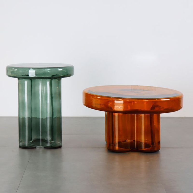 Modern Clear Glass Coffee Table Pedestal Round Simple Cocktail Table