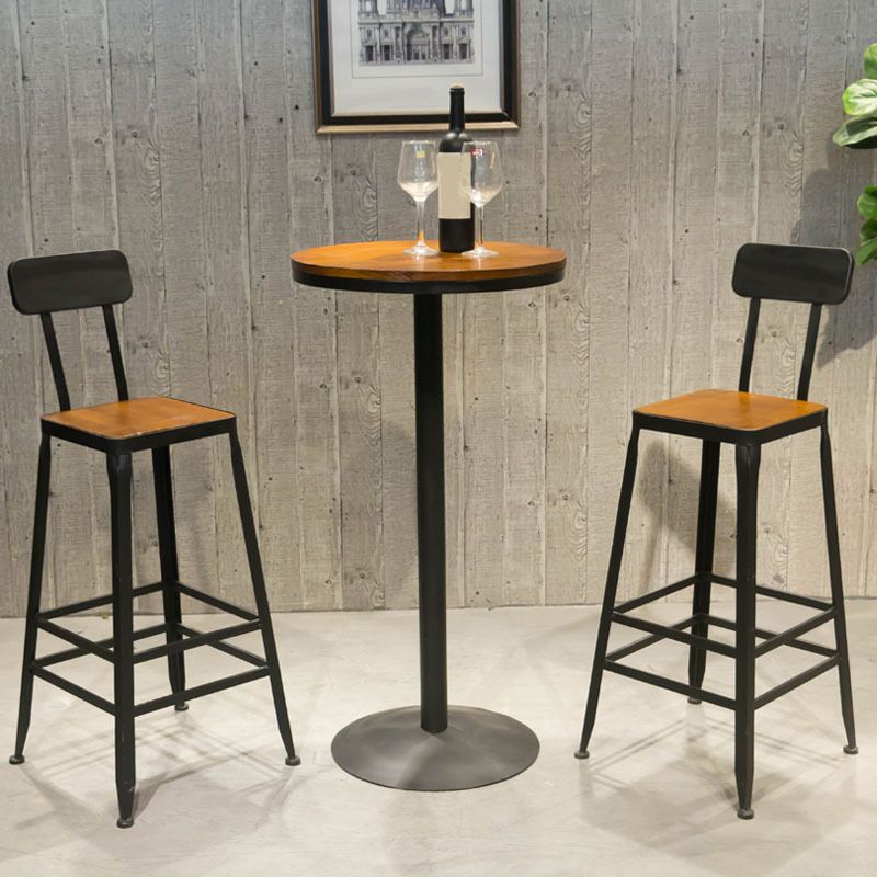 Industrial Circular Solid Wood Bar Table Set 1/2/3/5 Pieces Counter Table with High Stools