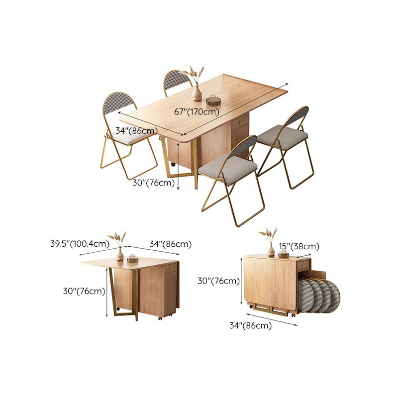 Natural Rectangle Wood Dining Table Folding Table with Storage Base