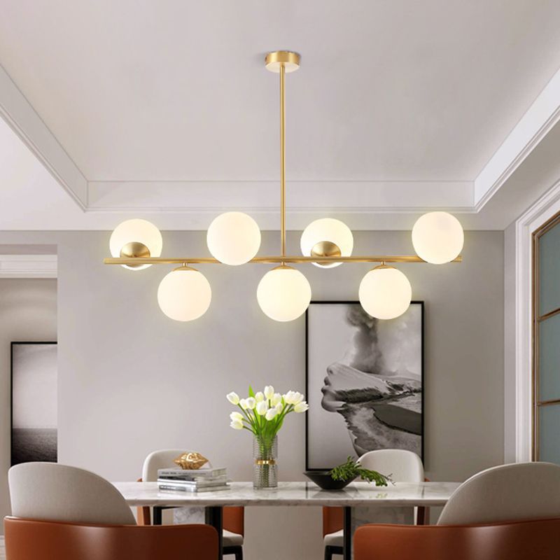 Mid-Century Gold Island Pendant Lighting 7 Light Spherical Glass Island Ceiling Light for Dining Table