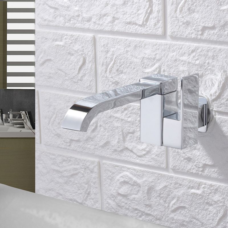 Contemporary Wall Mounted Bathroom Faucet Lever Handles Low Arc Rotatable Brass Faucet