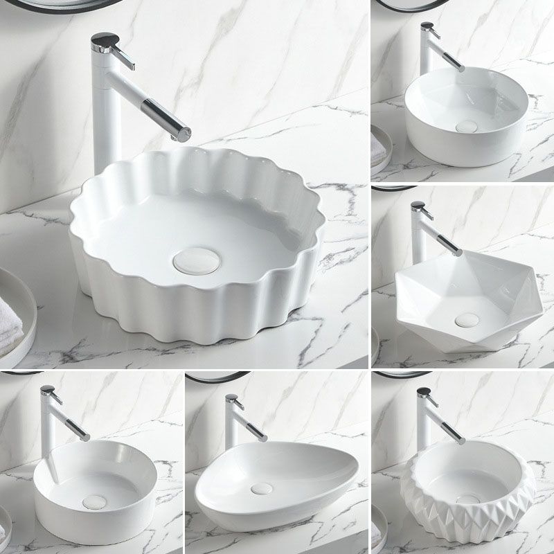 Contemporary Bathroom Sink White Porcelain Vessel Lavatory Sink Only