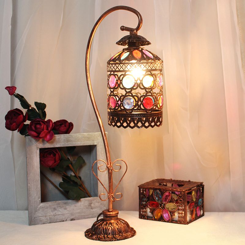Mesa de cobre de metal Luz Cilíndrica 1 Lámpara de parada de noche bohemia para sala de estar