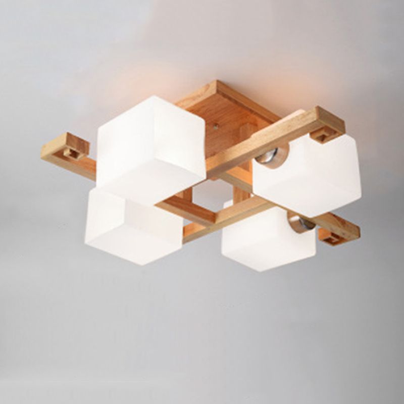 Wood Geometric Flush Mount Lights Contemporary Style Multi Lights Flush Ceiling Light