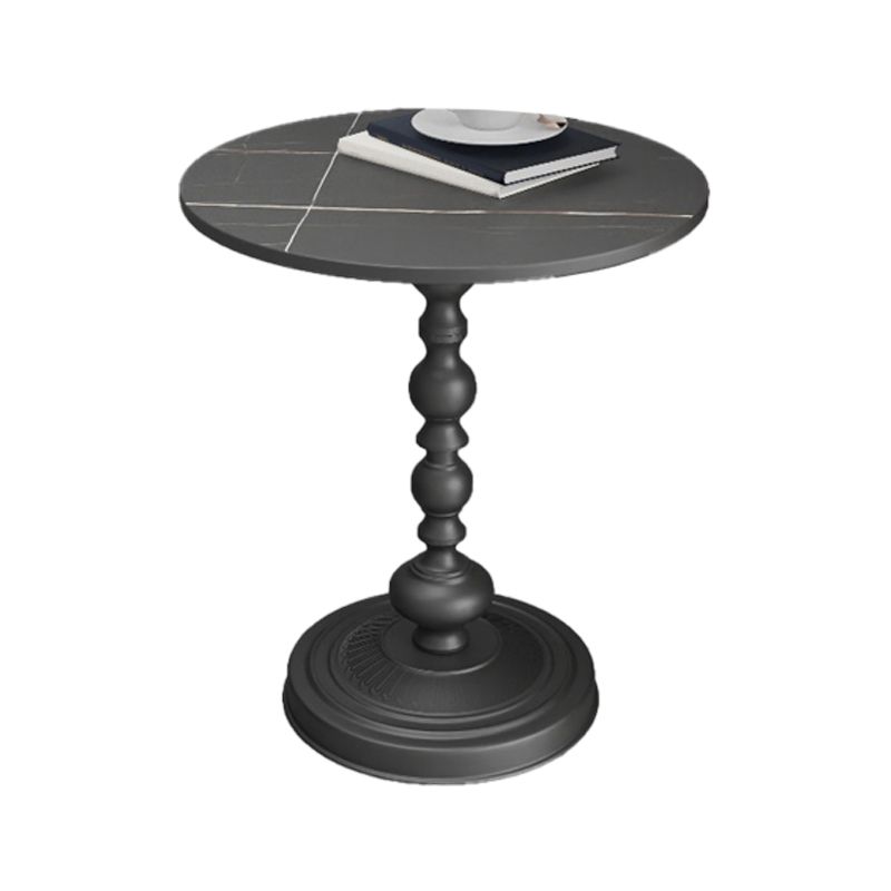 Modern Pedestal Corner Table Round Slate Side End Table for Living Room